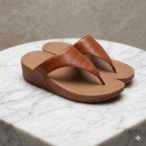 Fitflop LULU Tan Leather Thong Sandals Comfort Ergonomic Platform Flip Flop 9US